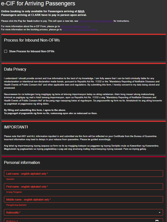 The Philippines eCIF form